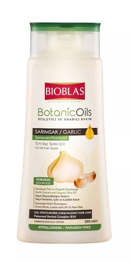 Bioblas botanic oils, garlic shampoo, odourless, dermatologically tested-360ml.