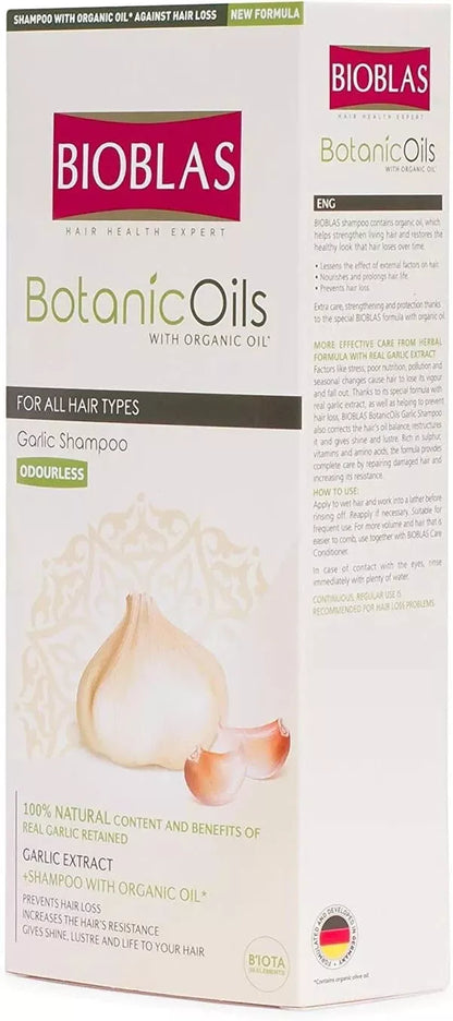 Bioblas botanic oils, garlic shampoo, odourless, dermatologically tested-360ml.